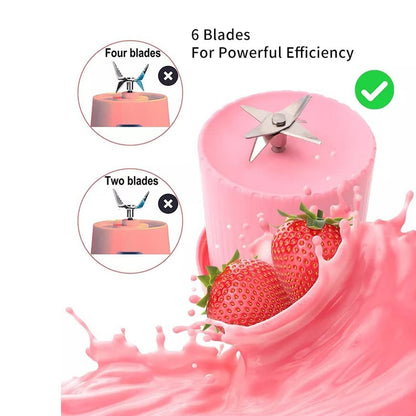 BLENDER PORTABLE JUICER FOR SMOOTHIE-JUICE-VEGETABLE SHAKES WITH 6 BLADES WIRELESS CHARGING MINI PERSONAL SIZE MIXER BOTTLE GRINDER 420 ML