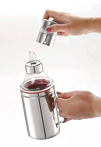 Stainless Steel Nozzle Oil Dispenser 1 Litre Silver | Oil Container | Oil Pourer | Oil Pot | Oil Can | Oil Bottle with Handle Set of 1