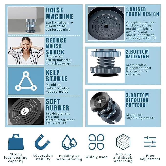 Adjustable Anti Vibration Washing Machine Feet Pads (Set of 4)