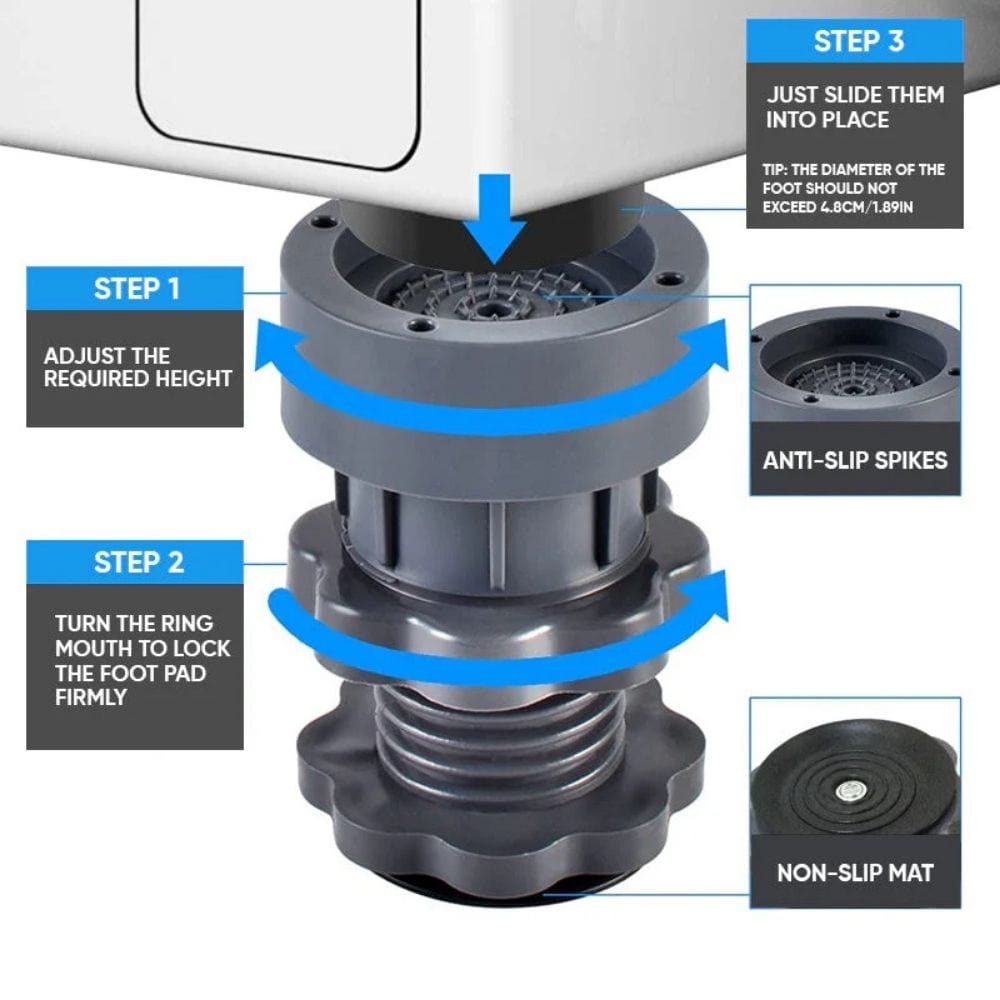 Washing Machine Anti Vibration Adjustable Height Footpads (Pack Of 4)